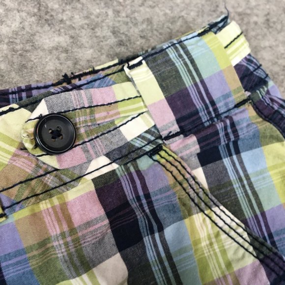 Faded Glory Shorts 4 27 Mid Rise Bermuda Blue Green Madras Plaid Golf Casual - Picture 4 of 9